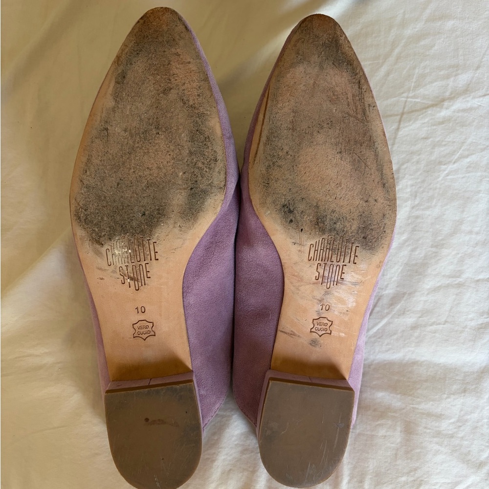 Charlotte Stone Lilac Suede Pointed Mules - Size 10 Slip On Flats - Picture 6 of 8